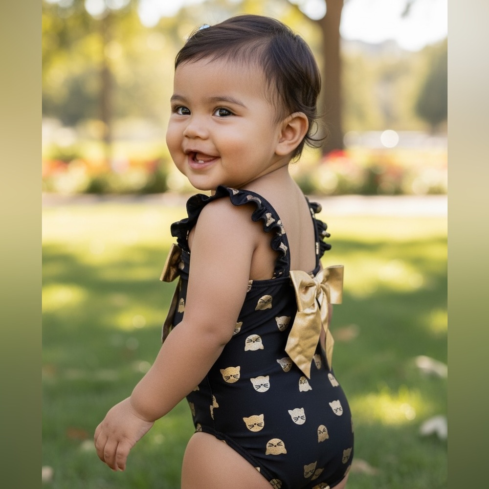 Flapdoodles Kitty Cat Print Baby Swimsuit 18 Months
